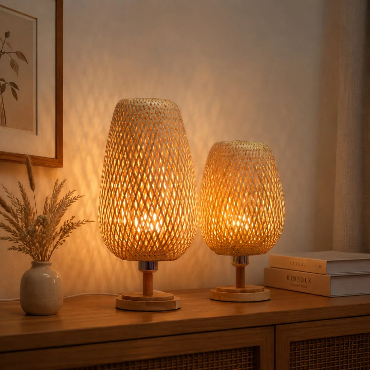 Lampe à poser rotin
