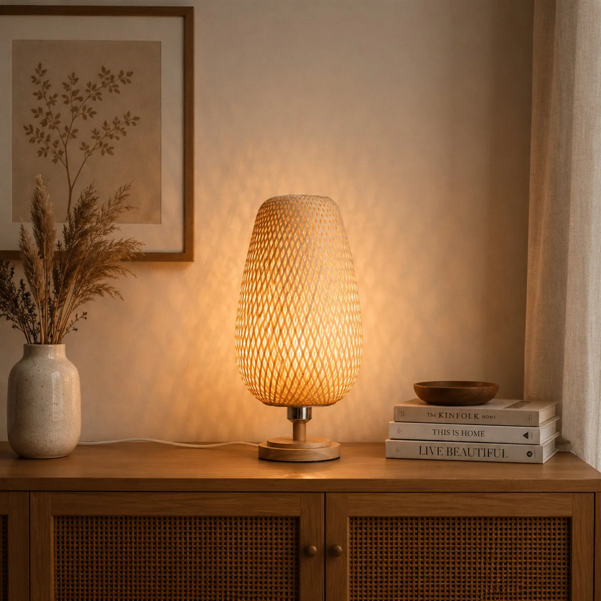 Lampe à poser rotin
